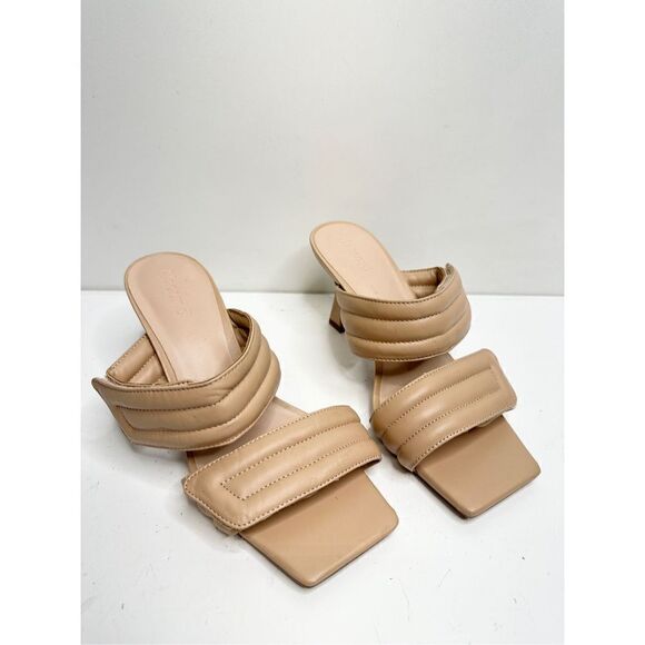 Abound Open Toe Sandals Womens Size 6 Qarly Heeled Tan Slip On Heels - Picture 5 of 9